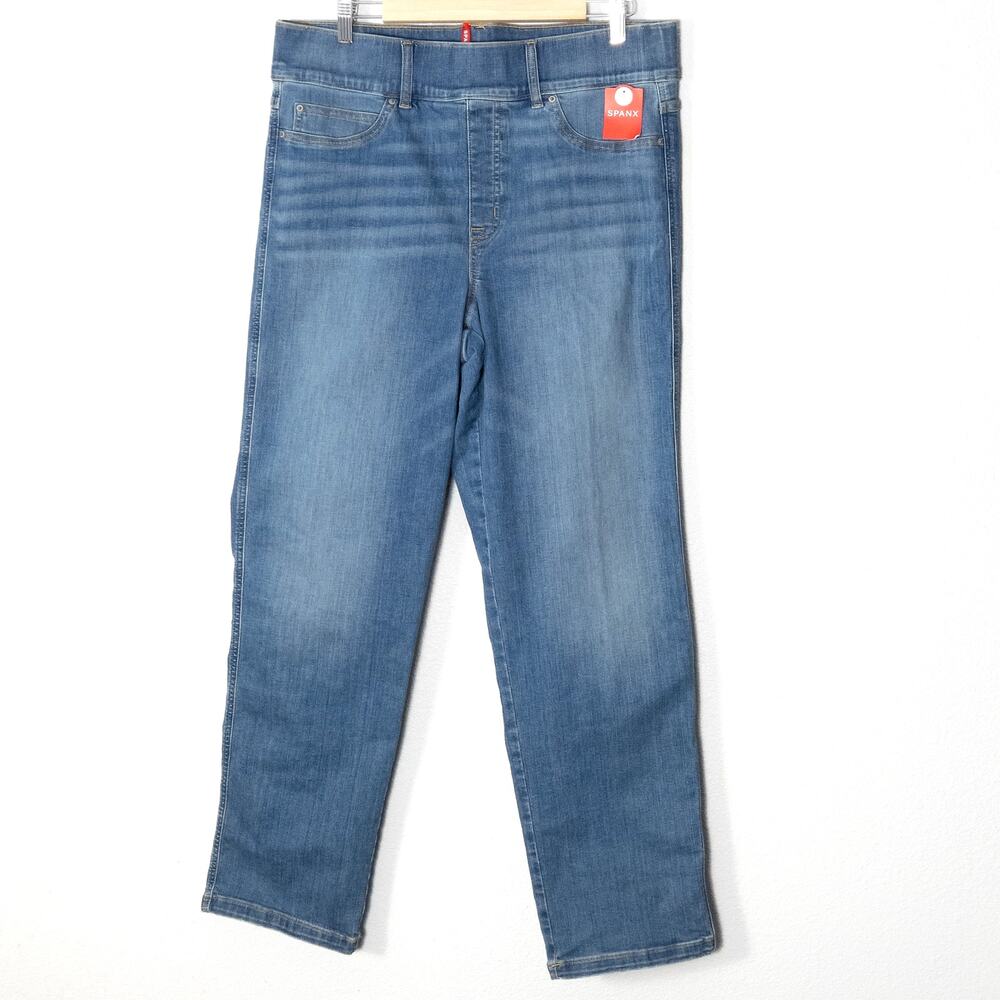 Spanx Straight Leg Jeans 1X Tall Blue Chic Modern Denim Pull On